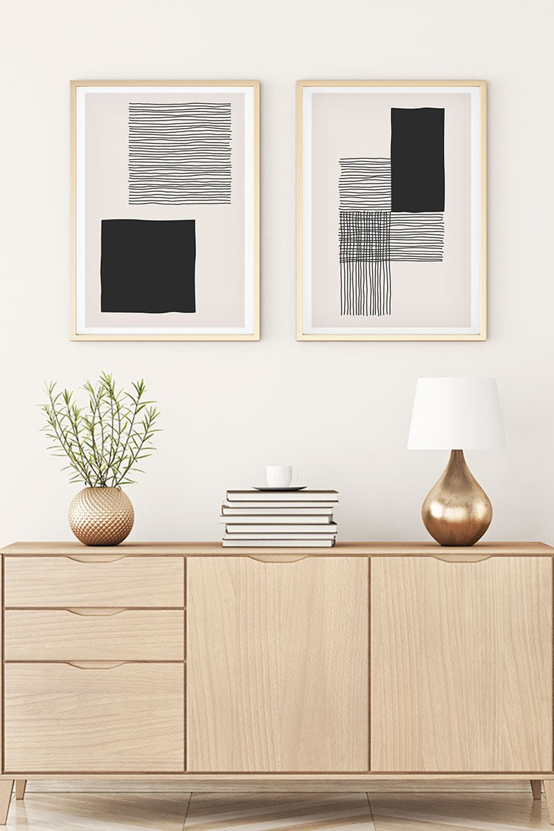 Conjunto de 2 Quadros Decorativos MDF Emoldurados Multicolor 35x50cm - Madeira Maciça