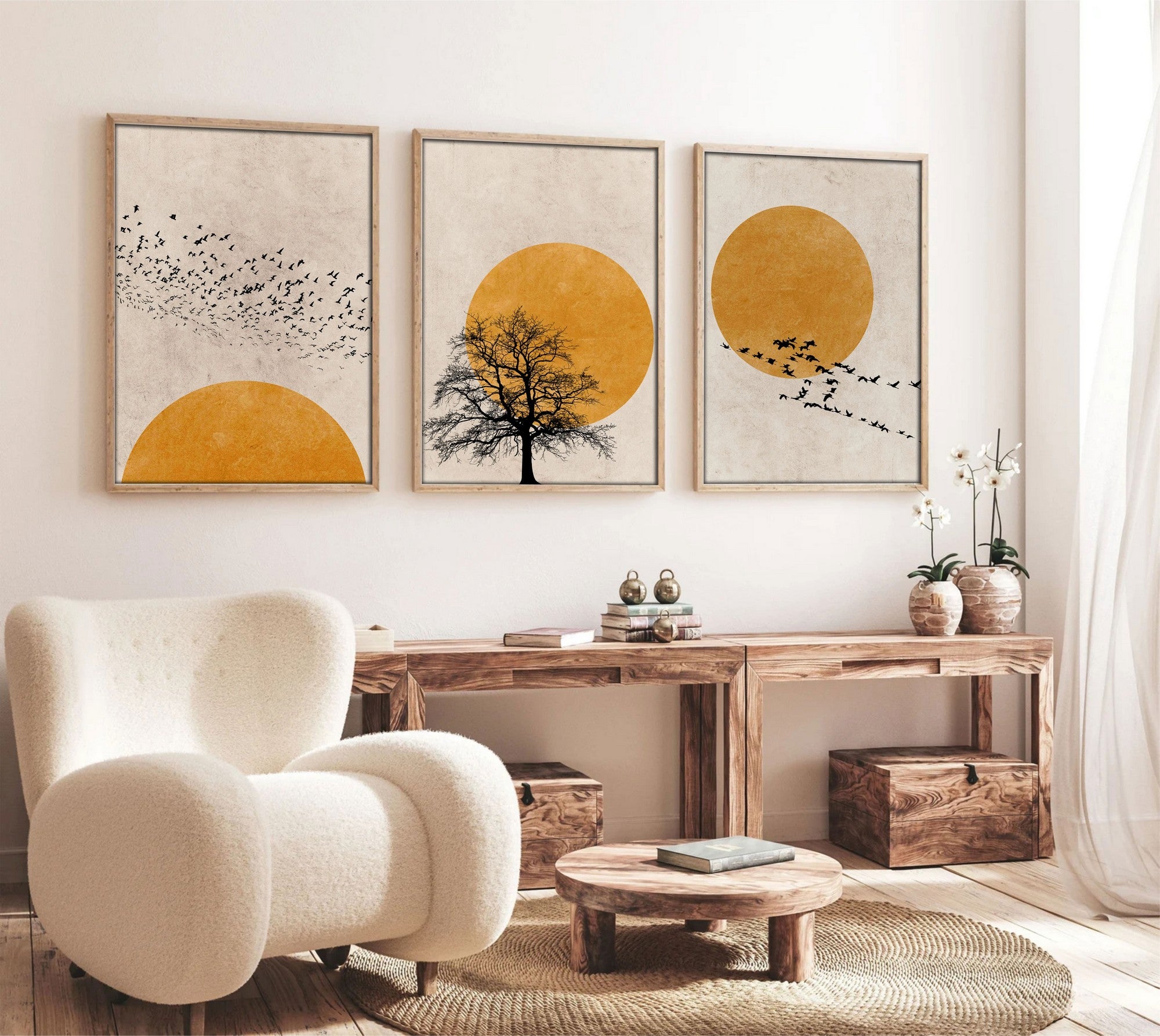 Quadro Decorativo MDF Emoldurado Multicolor 20x30cm - Conjunto 3 Peças Madeira Maciça