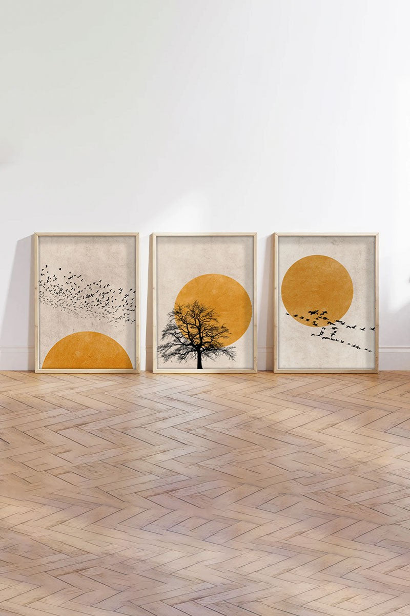 Quadro Decorativo MDF Emoldurado Multicolor 20x30cm - Conjunto 3 Peças Madeira Maciça