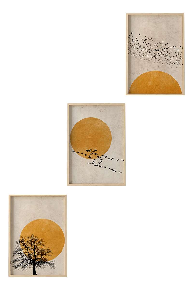 Quadro Decorativo MDF Emoldurado Multicolor 20x30cm - Conjunto 3 Peças Madeira Maciça