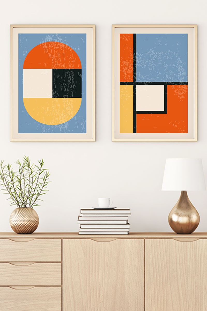 Conjunto de 2 Quadros Decorativos MDF Emoldurados Huhu15 - Multicolor 70x50cm com Moldura de Madeira Maciça