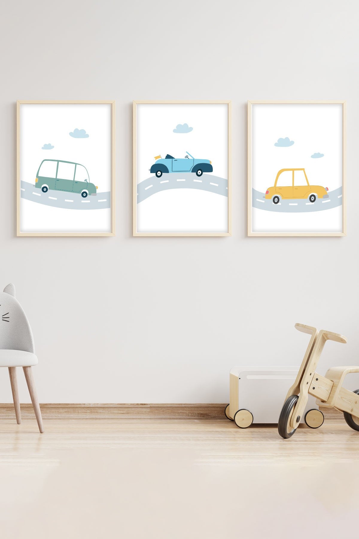 Conjunto de Quadros Huhu151 30x40 cm (3 Peças) – MDF com Moldura em Madeira Maciça – Multicolor