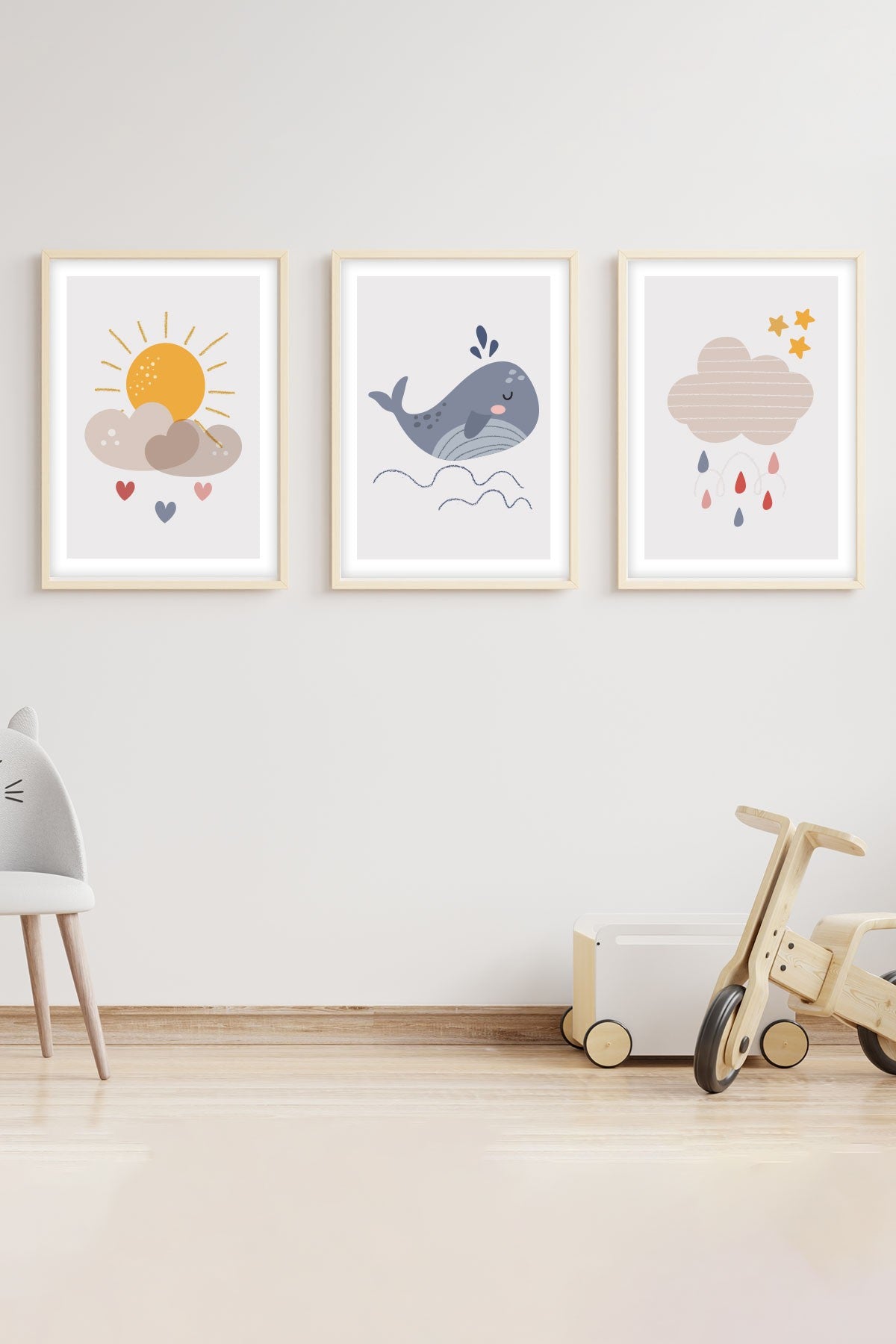 Quadro Decorativo MDF Emoldurado Multicolor 20x30cm - Conjunto 3 Peças Madeira Maciça