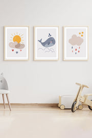 Quadro Decorativo MDF Emoldurado Multicolor 3 Peças 35x50cm - Moldura Madeira Maciça