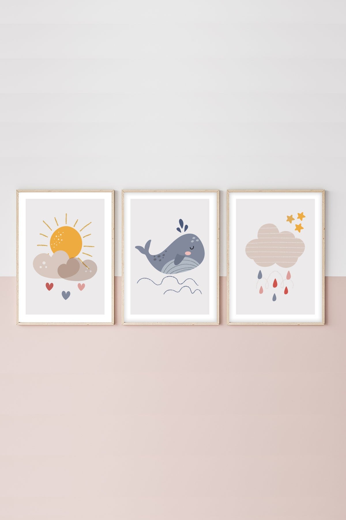 Quadro Decorativo MDF Emoldurado Multicolor 3 Peças 35x50cm - Moldura Madeira Maciça