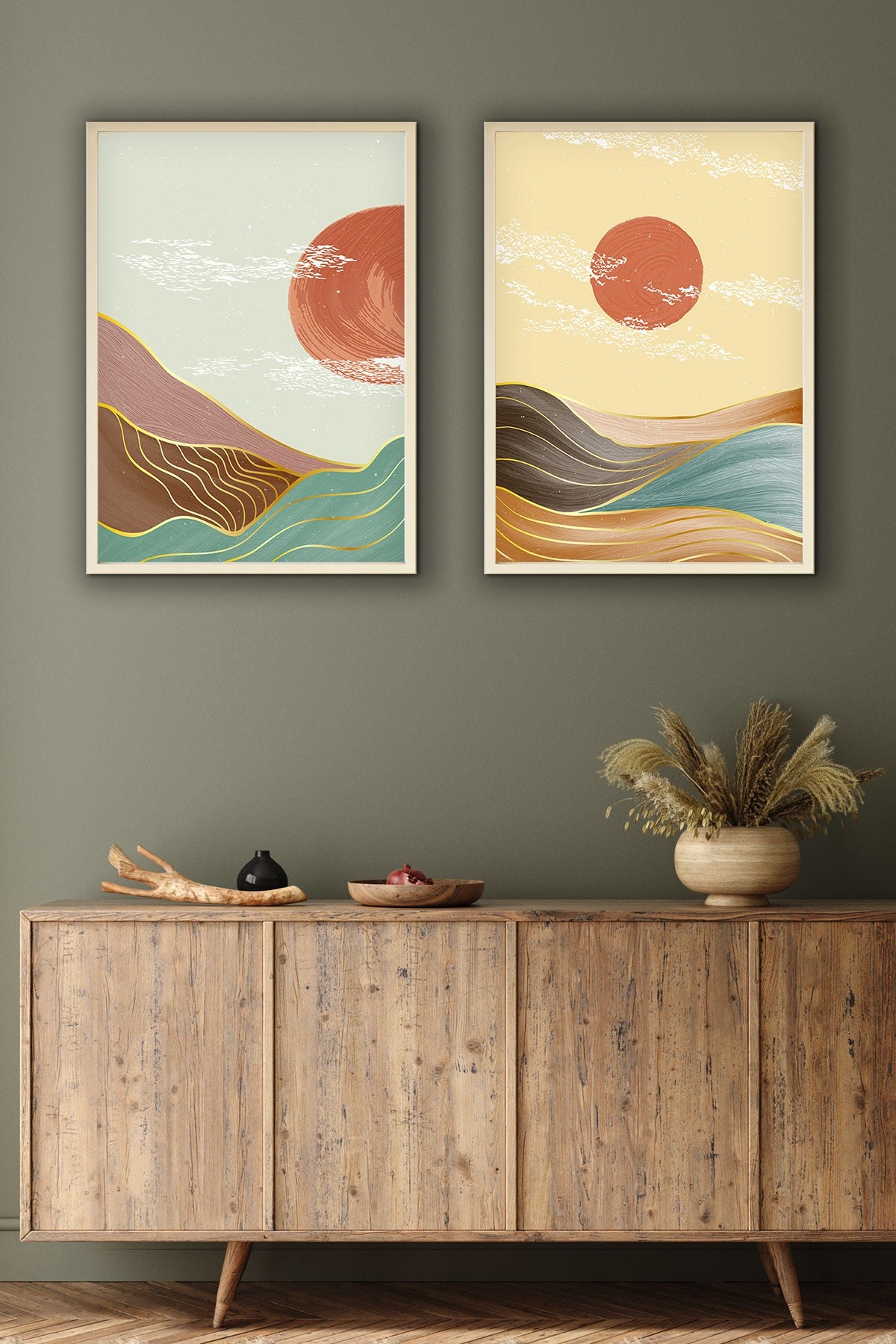 Quadro Decorativo MDF Emoldurado Huhu154 Multicolor 70x50cm - 2 Peças em Madeira Maciça