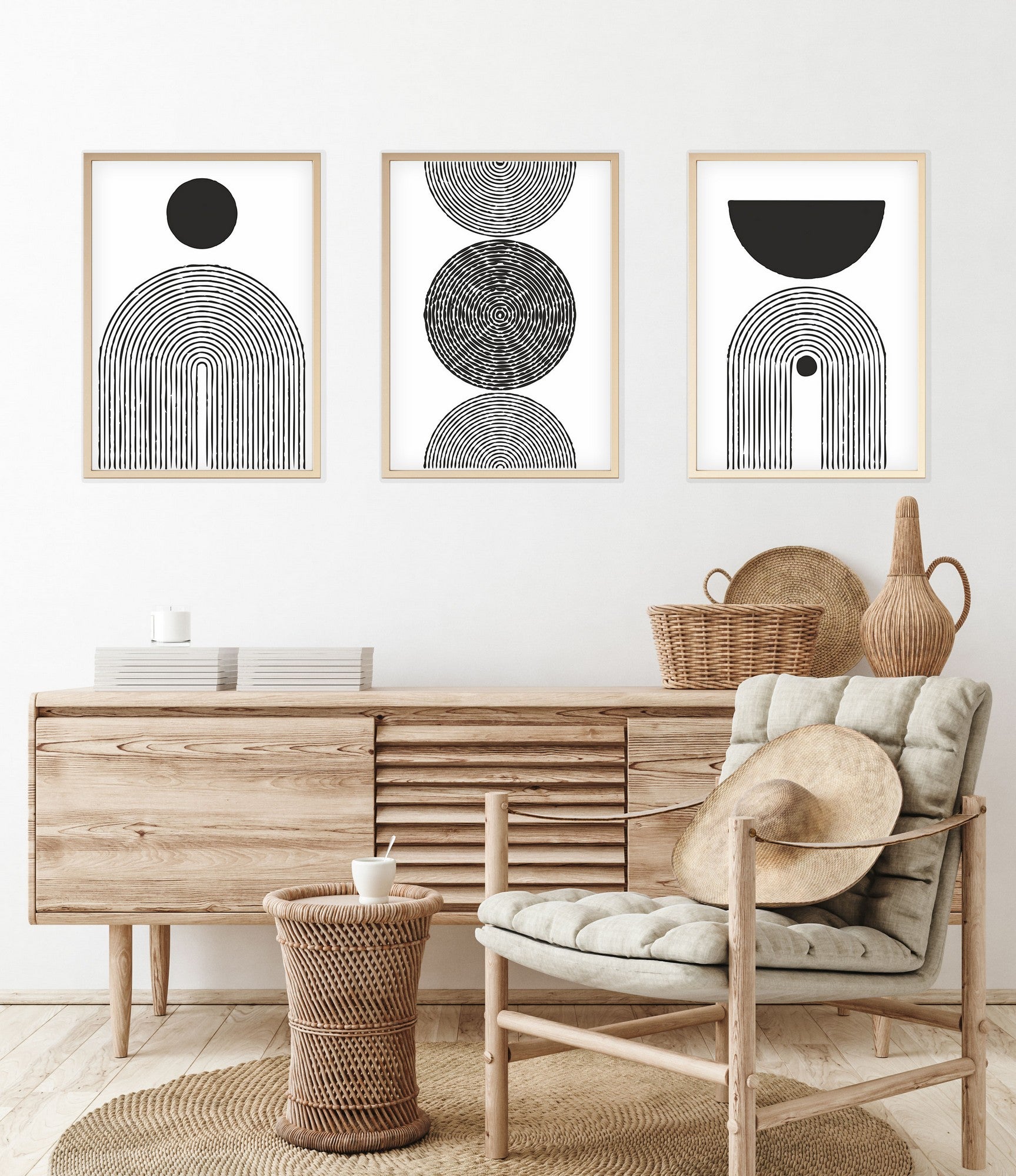 Quadro Decorativo MDF Emoldurado Multicolor 35x50cm - Conjunto 3 Peças Madeira Maciça