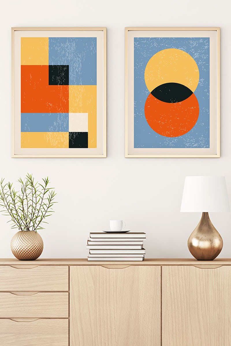 Quadro Decorativo MDF Emoldurado Huhu17 Multicolor 70x50cm - 2 Peças em Madeira Maciça