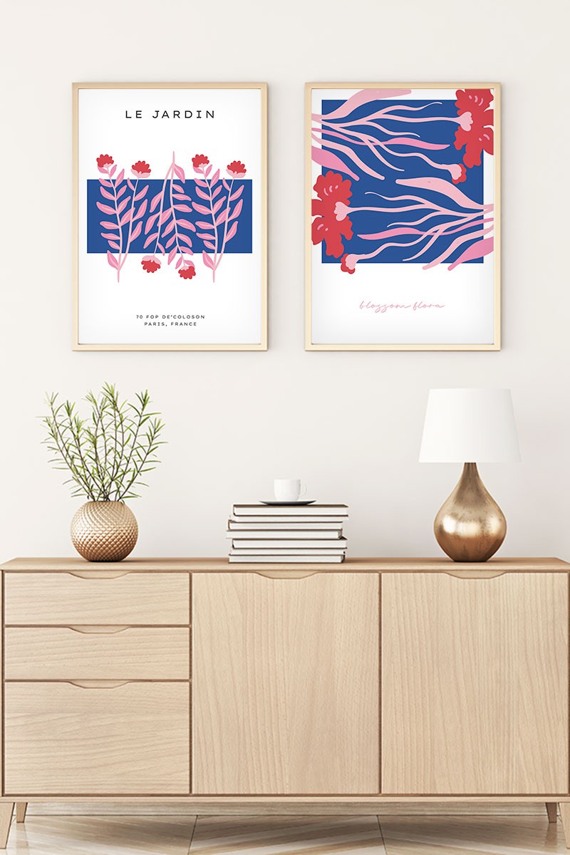 Quadro Decorativo MDF Emoldurado Multicolor Huhu170 - 2 Peças 35x50cm com Moldura Madeira Maciça