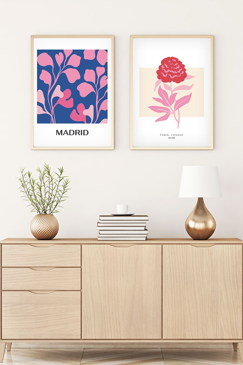 Quadro Decorativo MDF Emoldurado Multicolor Huhu175 - 2 Peças 35x50cm Madeira Maciça