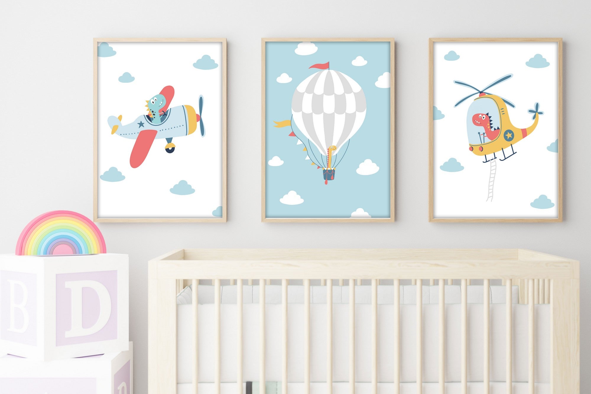 Quadro Decorativo MDF Emoldurado Multicolor 70x50cm - Conjunto 3 Peças Madeira Maciça