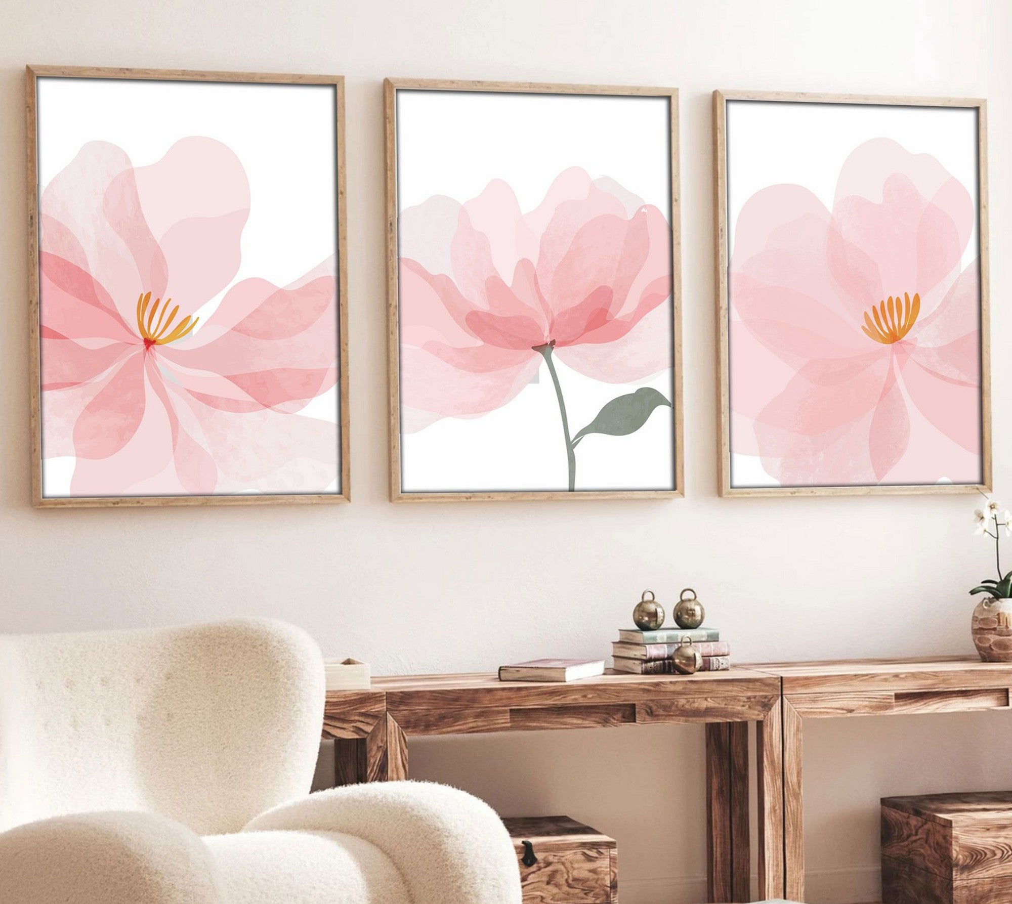 Quadro Decorativo MDF Emoldurado Multicolor 30x40cm - Conjunto 3 Peças Madeira Maciça