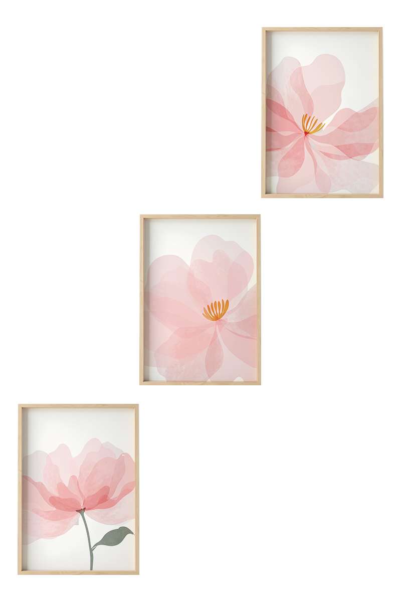 Quadro Decorativo MDF Emoldurado Multicolor 3 Peças 35x50cm - Moldura Madeira Maciça