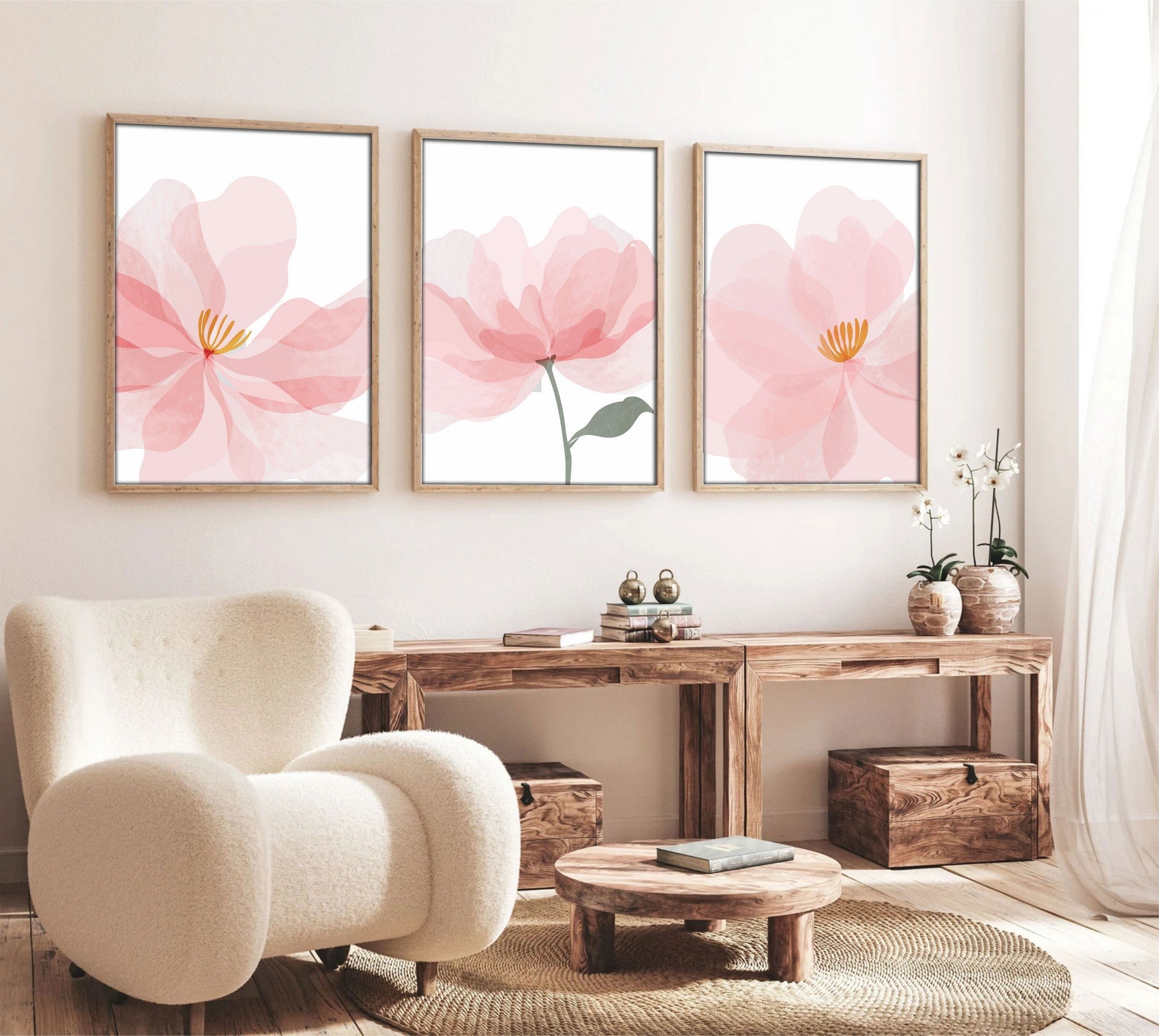 Quadro Decorativo MDF Emoldurado Multicolor 70x50cm - Conjunto 3 Peças Madeira Maciça