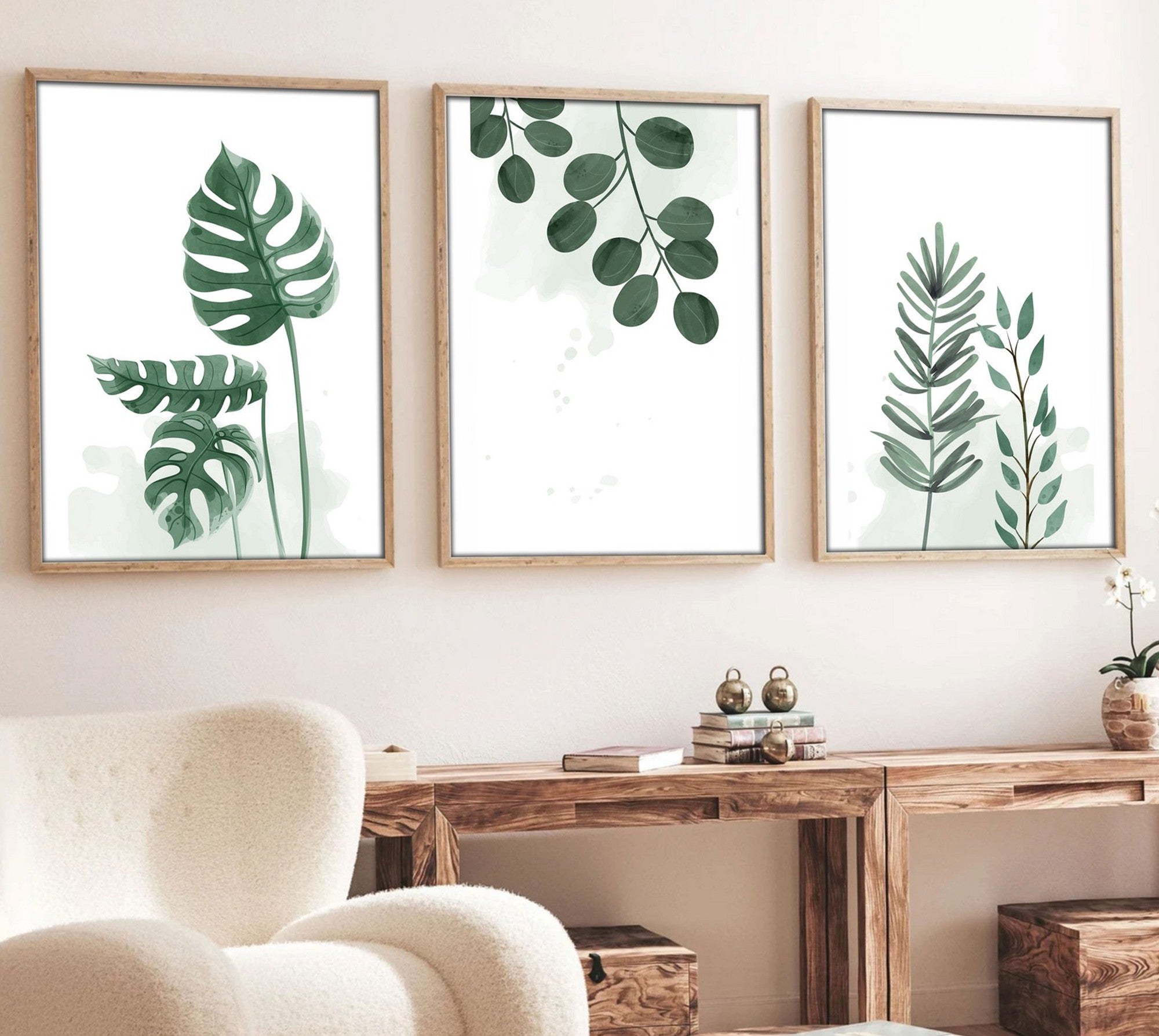 Quadro Decorativo MDF Emoldurado Multicolor 30x40cm - Conjunto 3 Peças Madeira Maciça