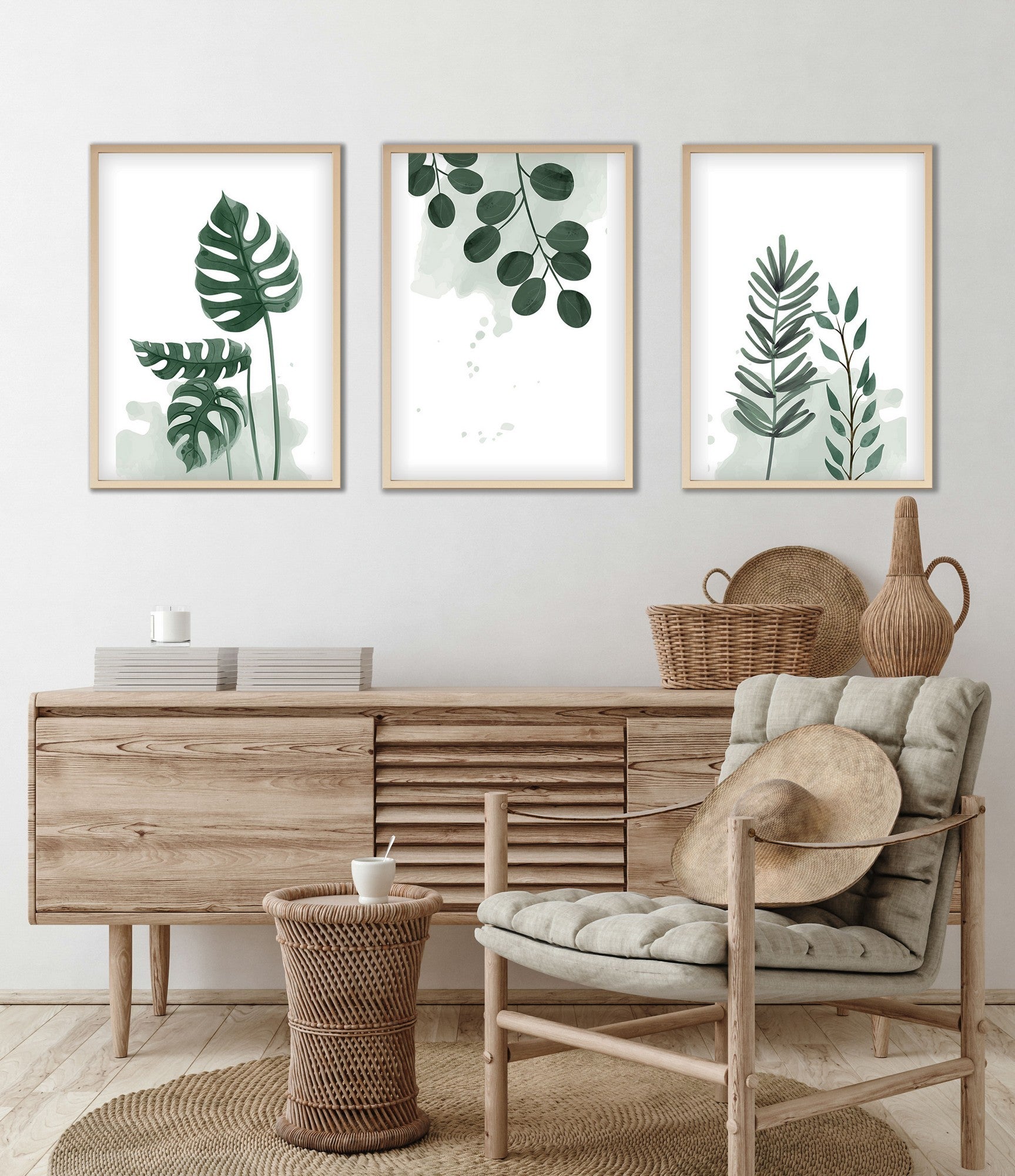 Quadro Decorativo MDF Emoldurado Multicolor 30x40cm - Conjunto 3 Peças Madeira Maciça