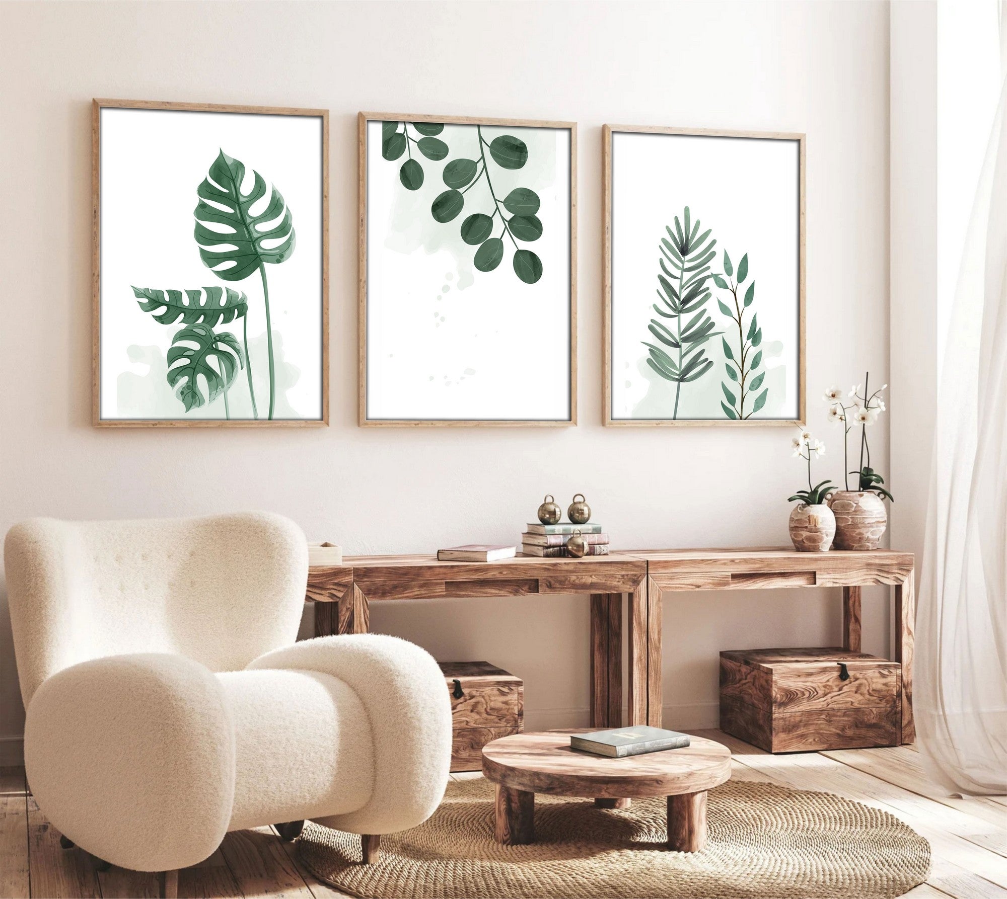 Quadro Decorativo MDF Emoldurado Multicolor 50x35cm - Conjunto 3 Peças Madeira Maciça