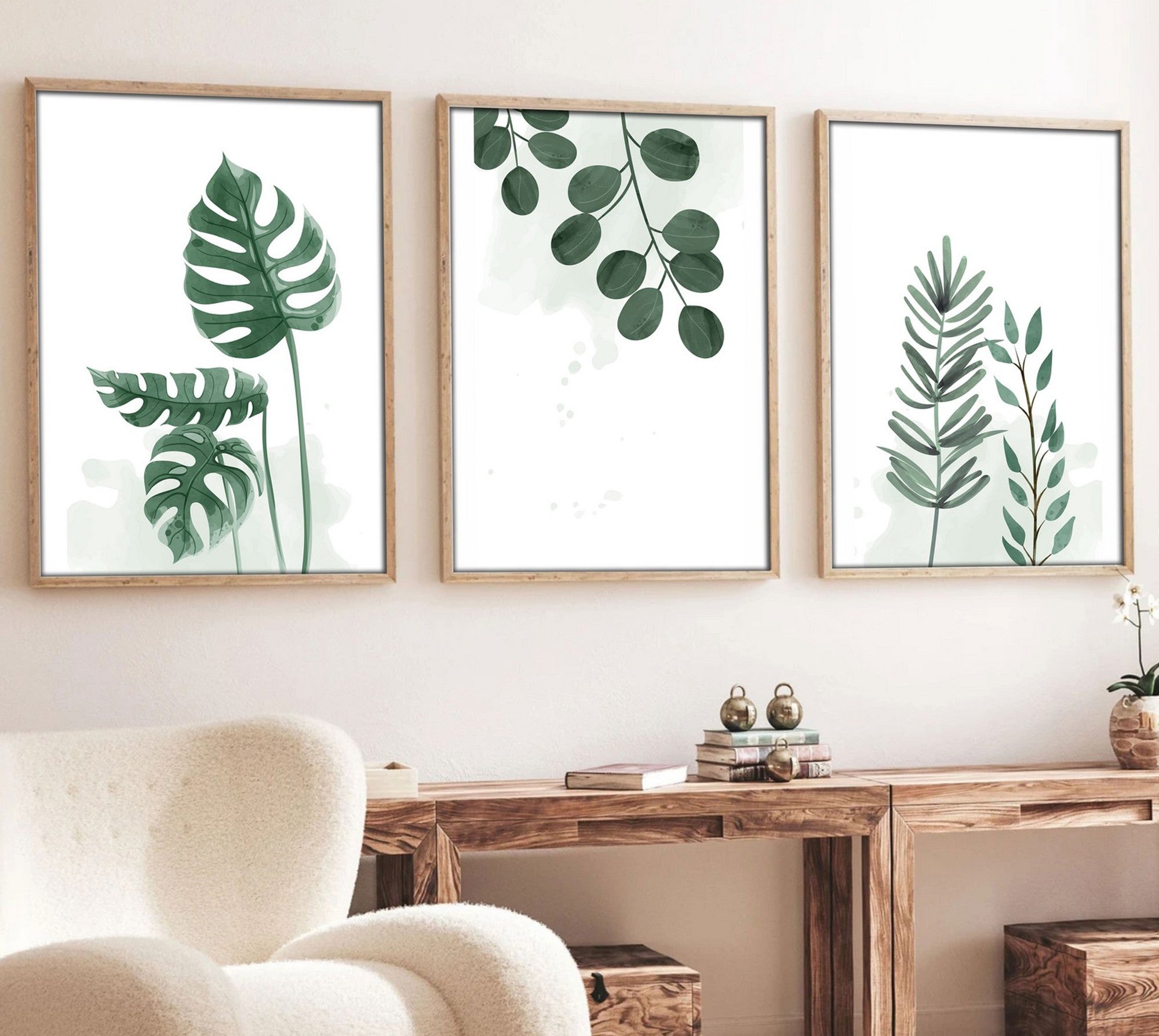 Quadro Decorativo MDF Emoldurado Multicolor 70x50cm - Conjunto 3 Peças Madeira Maciça