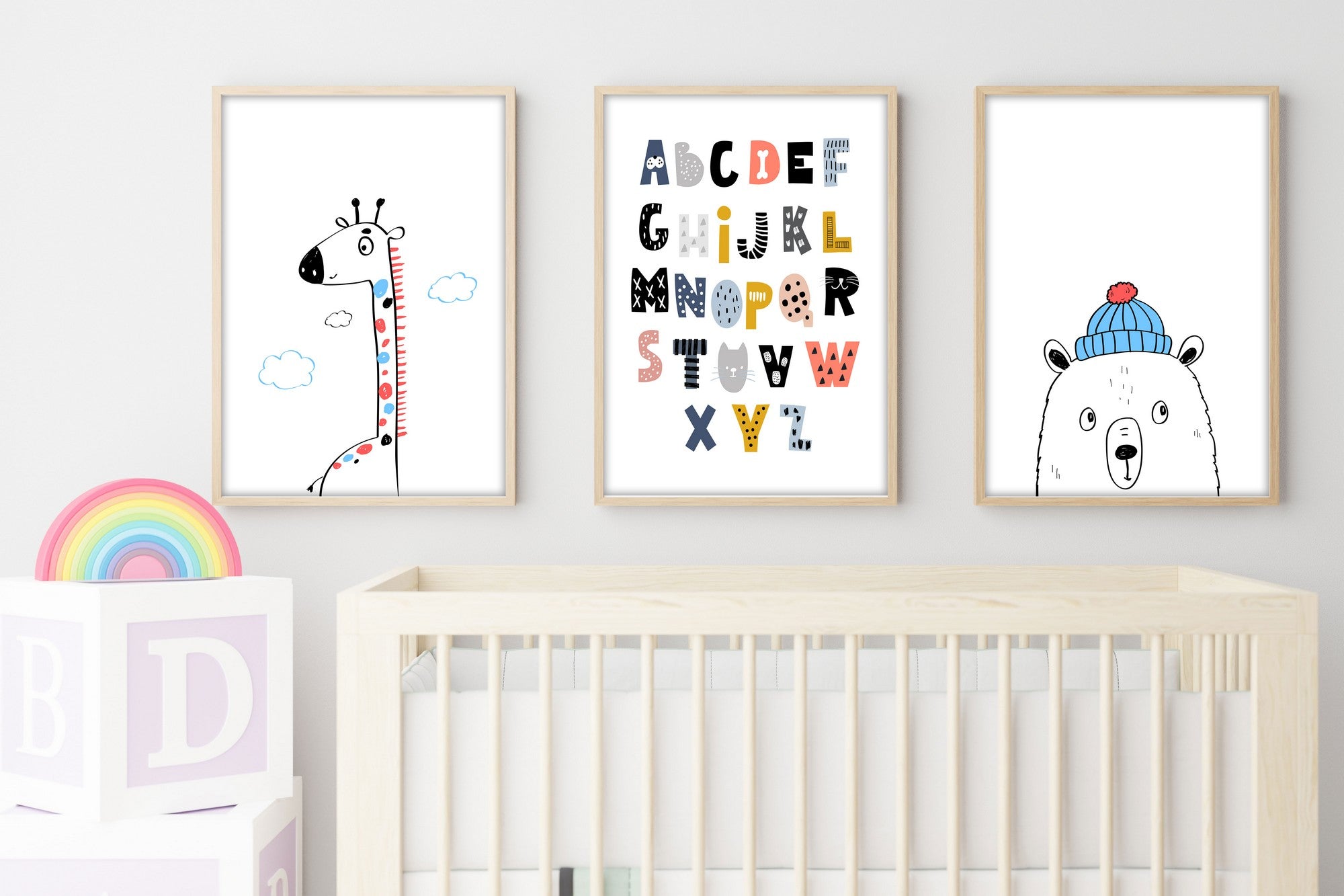 Quadro Decorativo MDF Emoldurado Multicolor 30x40cm - Conjunto 3 Peças Madeira Maciça