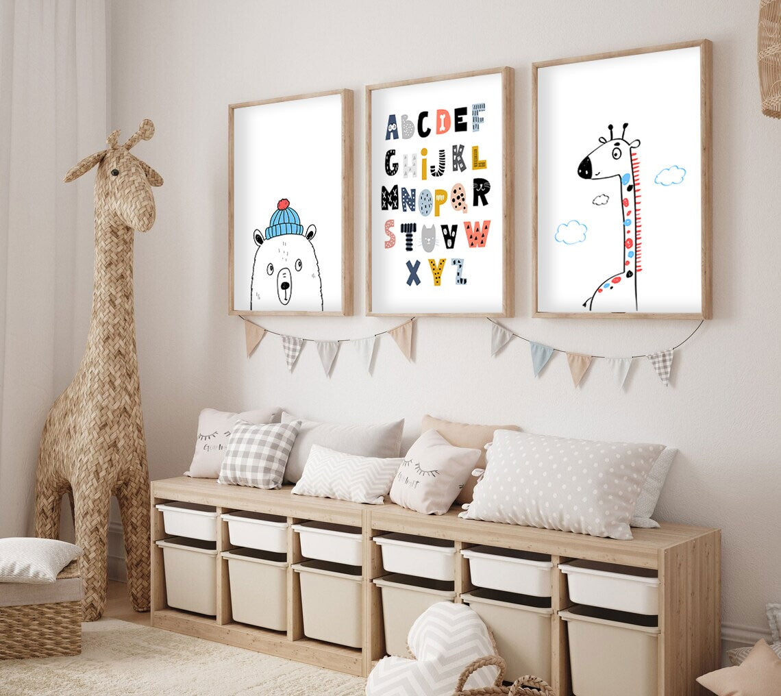 Quadro Decorativo MDF Emoldurado Multicolor 70x50cm - Conjunto 3 Peças Madeira Maciça