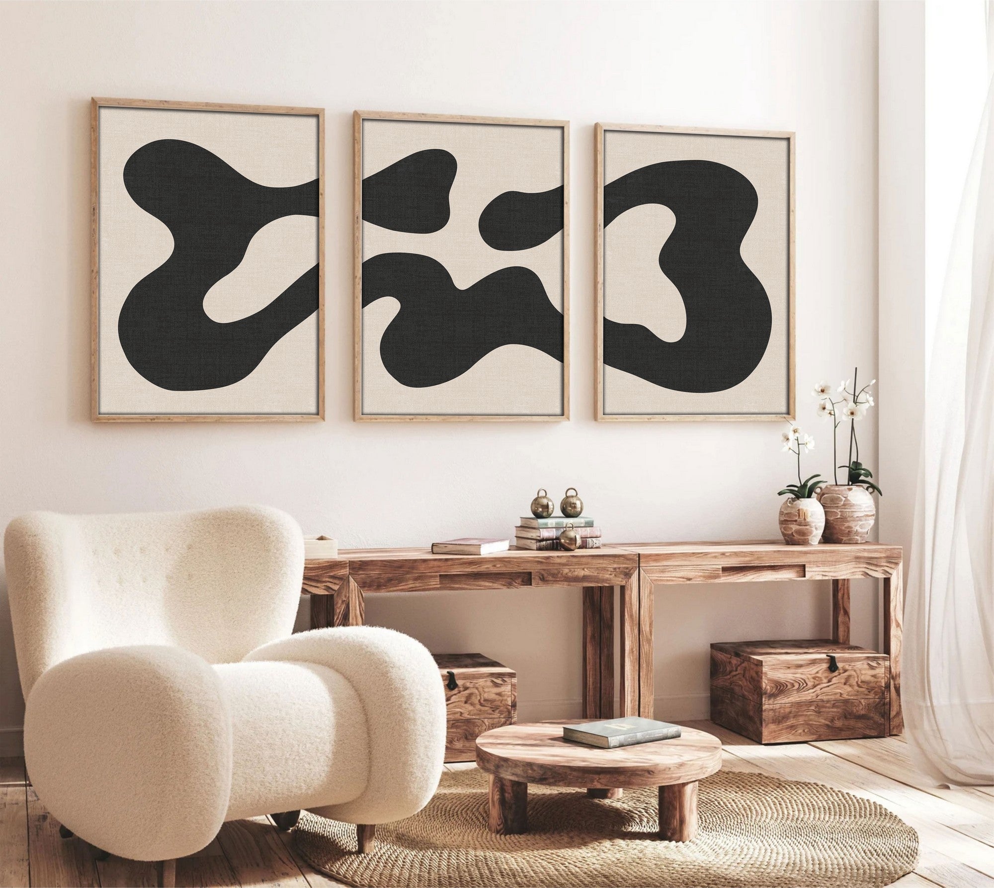 Quadro Decorativo MDF Emoldurado Multicolor 30x40cm - Conjunto 3 Peças Madeira Maciça