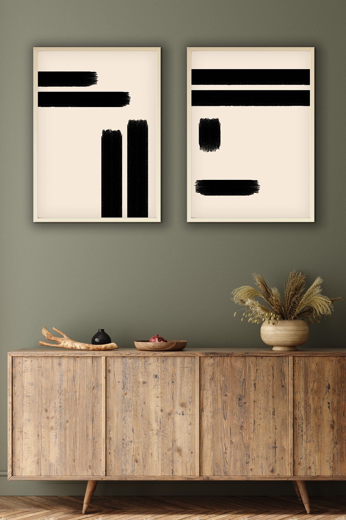 Conjunto de 2 Quadros Decorativos MDF Emoldurados Huhu200 - 30x40cm Multicolor com Moldura de Madeira Maciça