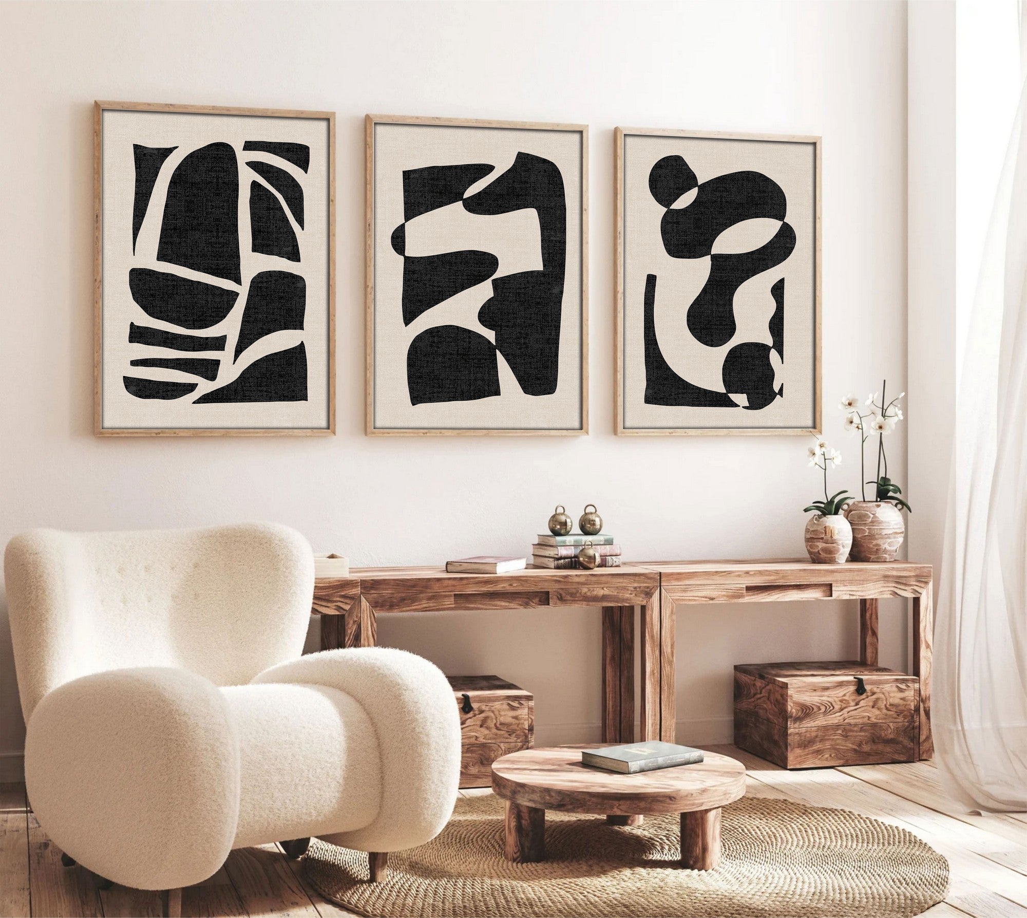 Quadro Decorativo MDF Emoldurado Multicolor 20x30cm - Conjunto 3 Peças Madeira Maciça