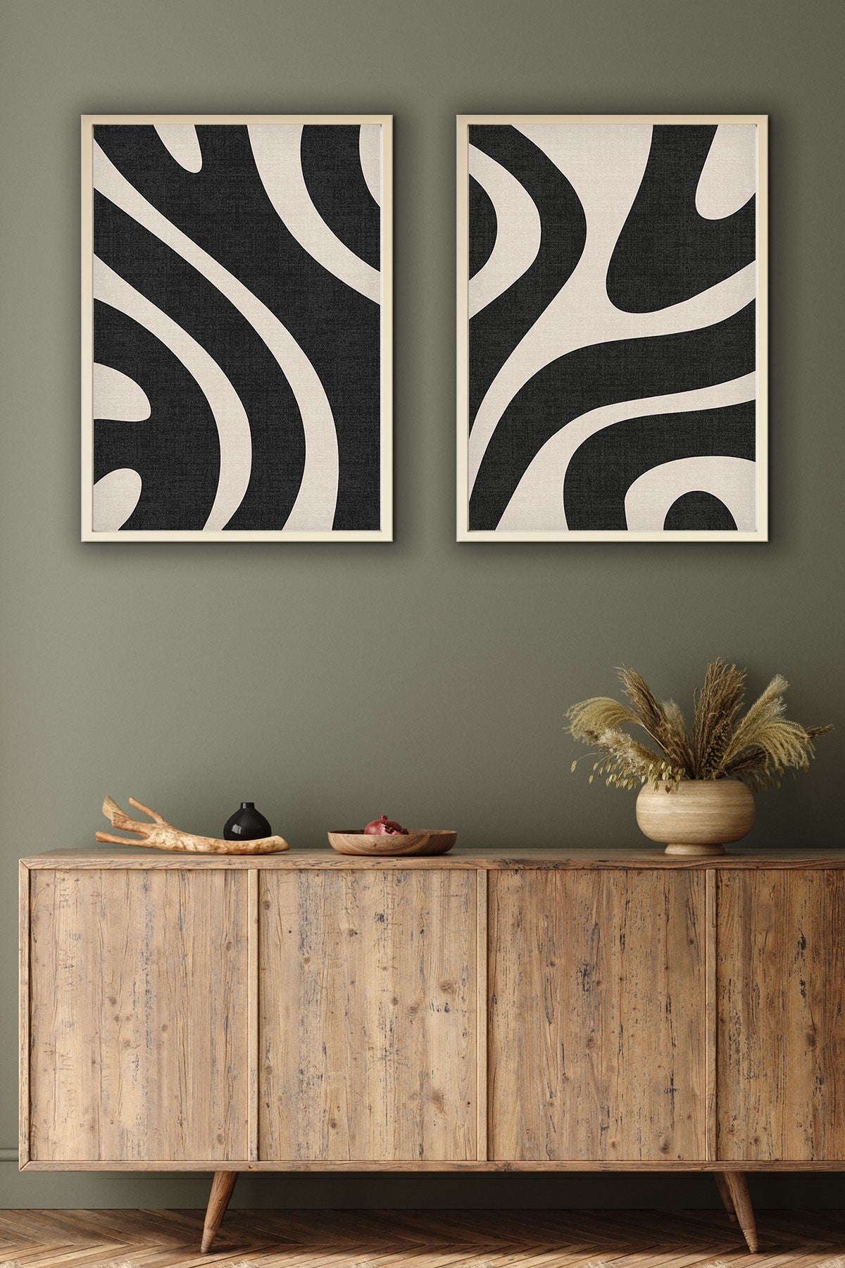 Conjunto de 2 Quadros Decorativos MDF Emoldurados 35x50cm - Multicolor com Moldura de Madeira Maciça