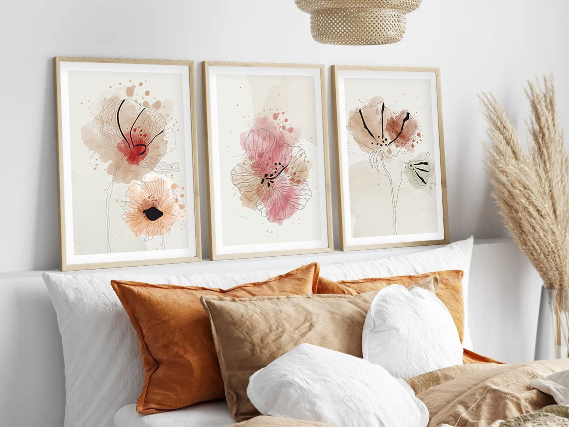 Quadro Decorativo MDF Emoldurado Multicolor 20x30cm - Conjunto 3 Peças Madeira Maciça