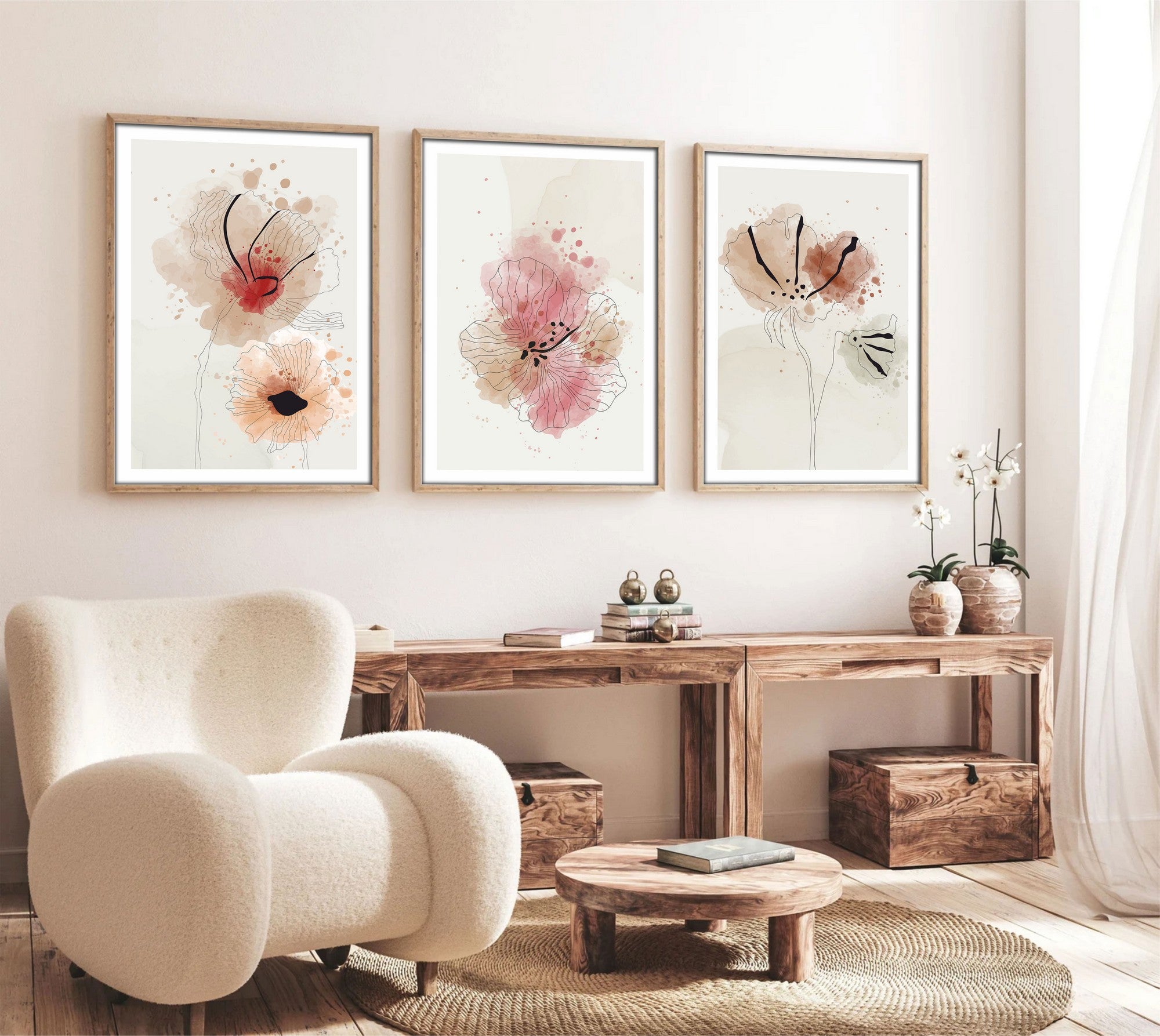 Quadro Decorativo MDF Emoldurado Multicolor 20x30cm - Conjunto 3 Peças Madeira Maciça