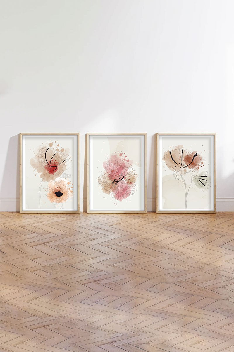 Quadro Decorativo MDF Emoldurado Multicolor 20x30cm - Conjunto 3 Peças Madeira Maciça