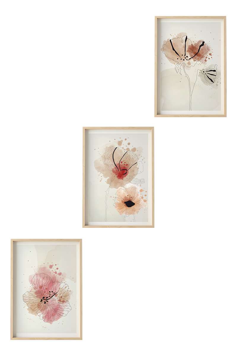 Quadro Decorativo MDF Emoldurado Multicolor 20x30cm - Conjunto 3 Peças Madeira Maciça