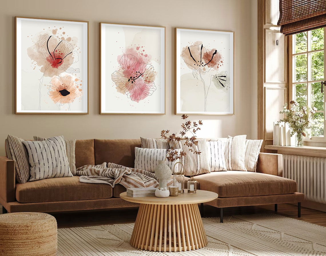 Quadro Decorativo MDF Emoldurado Multicolor 30x40cm - Conjunto 3 Peças Madeira Maciça