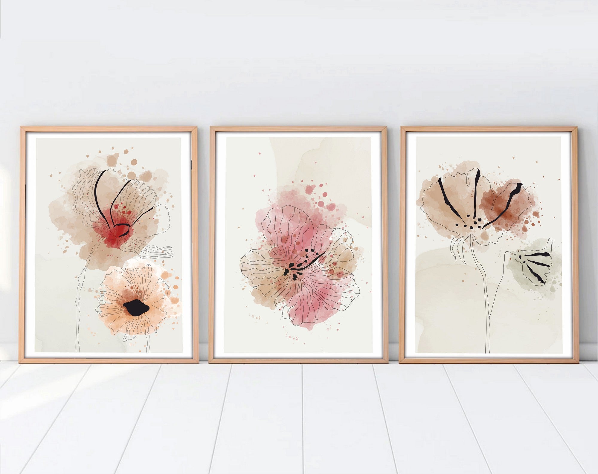 Quadro Decorativo MDF Emoldurado Multicolor 30x40cm - Conjunto 3 Peças Madeira Maciça