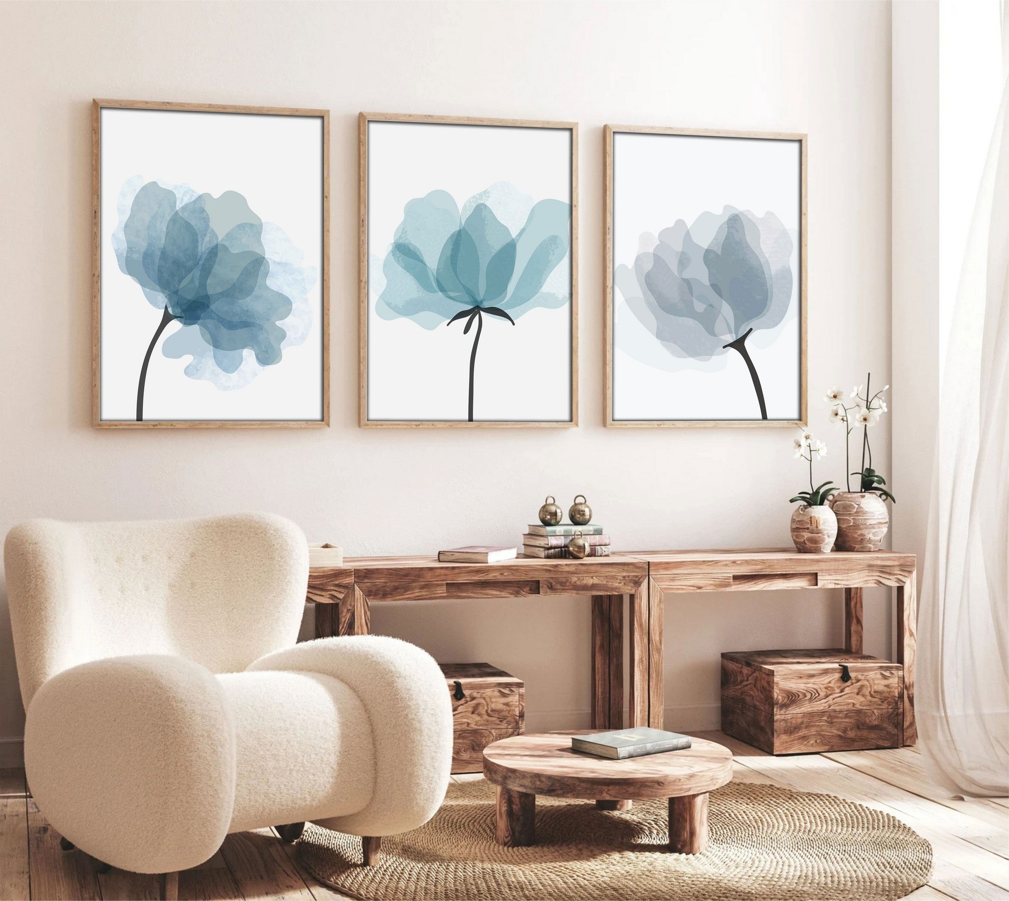 Conjunto de Quadros Decorativos Huhu206 20x30 cm (3 Peças) – Multicolor, MDF 3 mm com Moldura em Madeira Maciça 2,5 cm