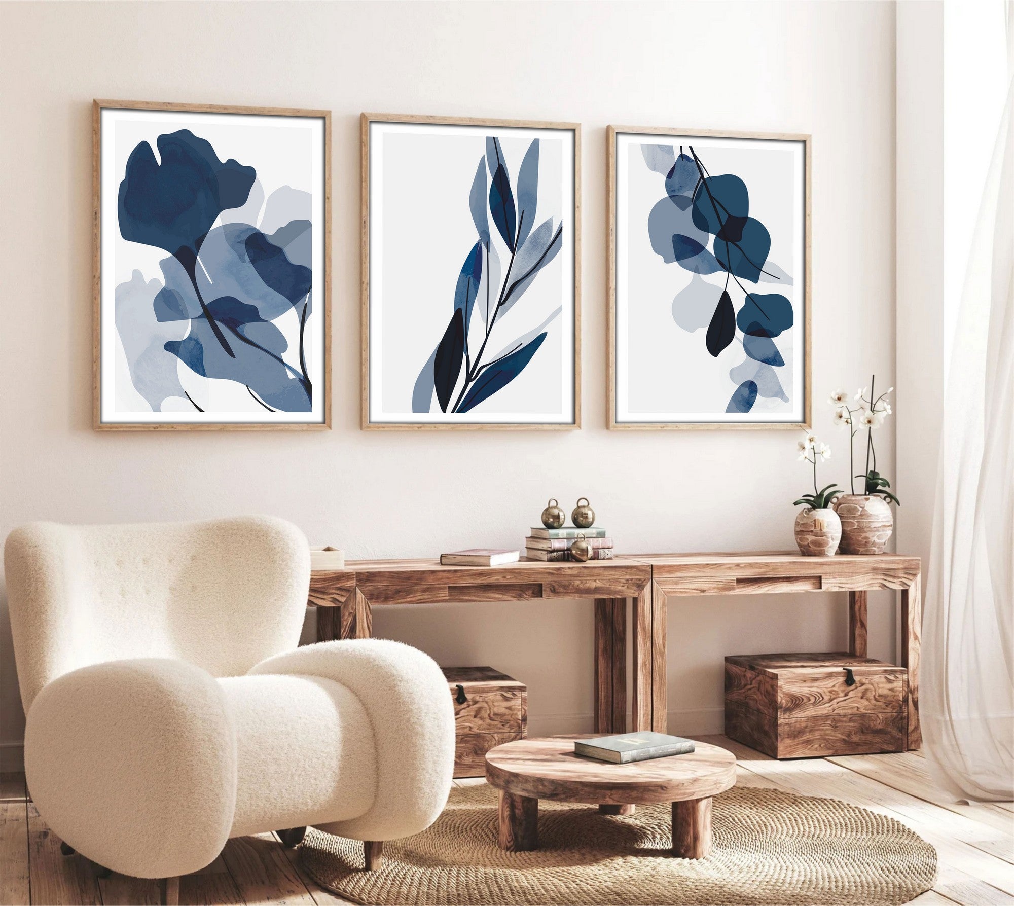 Quadro Decorativo MDF Emoldurado "Huhu207" - 3 Peças 30x40cm - Moldura Madeira Maciça - Multicolor