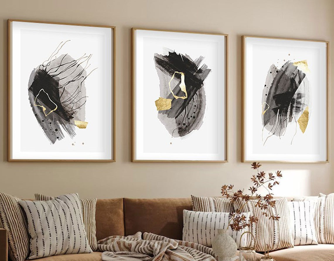 Quadro Decorativo MDF Emoldurado Multicolor 35x50cm - Conjunto 3 Peças Madeira Maciça