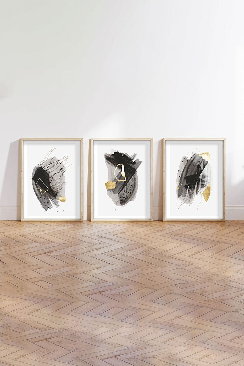 Quadro Decorativo MDF Emoldurado Multicolor 35x50cm - Conjunto 3 Peças Madeira Maciça