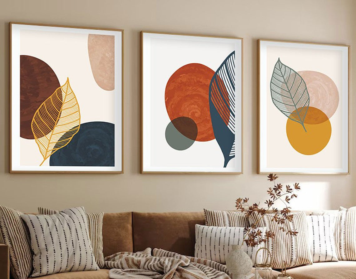 Quadro Decorativo MDF Emoldurado Multicolor 30x40cm - Conjunto 3 Peças Madeira Maciça