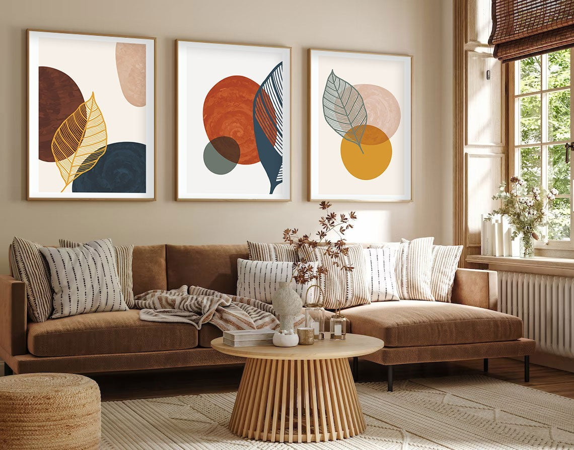 Quadro Decorativo MDF Emoldurado Multicolor 30x40cm - Conjunto 3 Peças Madeira Maciça