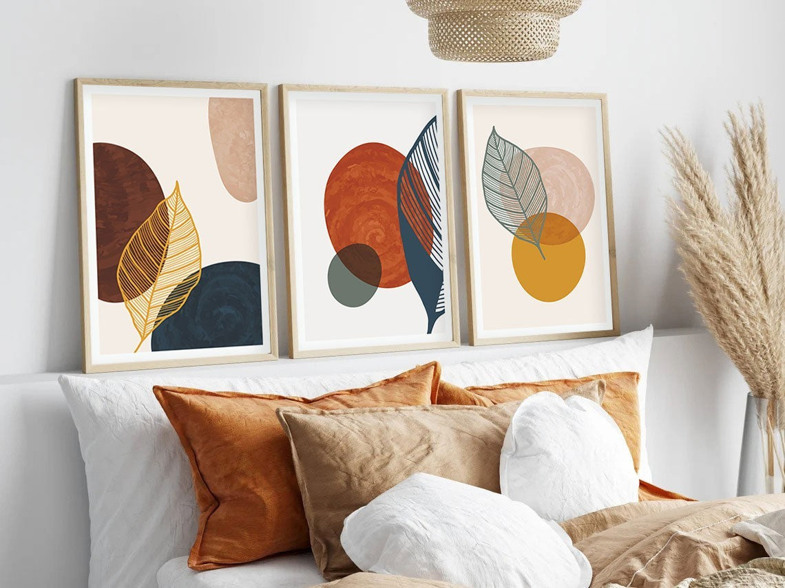 Quadro Decorativo MDF Emoldurado Multicolor 30x40cm - Conjunto 3 Peças Madeira Maciça