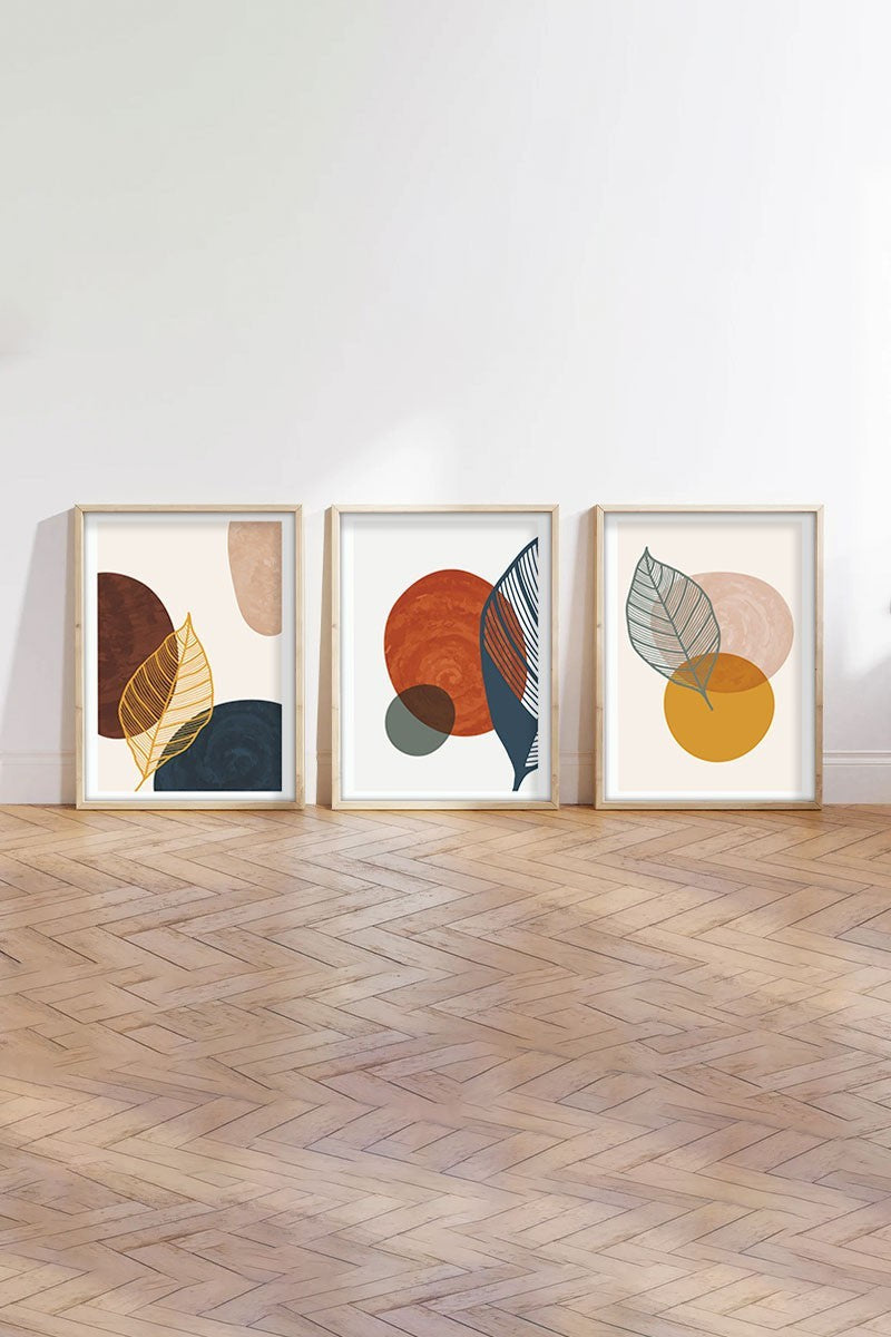 Quadro Decorativo MDF Emoldurado Multicolor 30x40cm - Conjunto 3 Peças Madeira Maciça