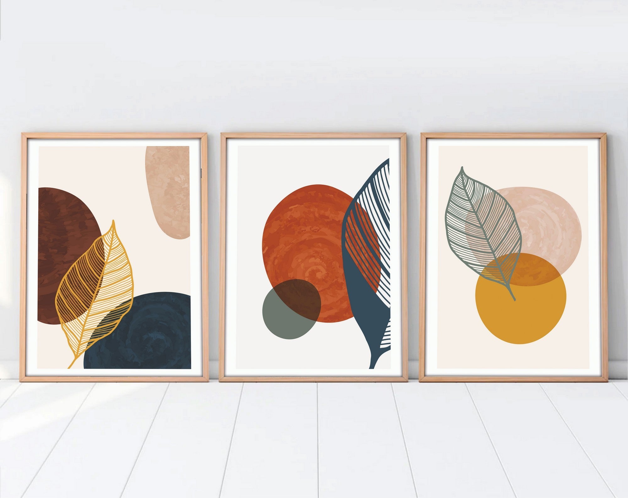 Quadro Decorativo MDF Emoldurado Multicolor 30x40cm - Conjunto 3 Peças Madeira Maciça