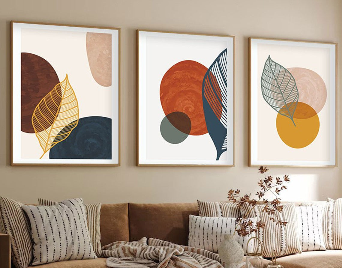 Pintura Decorativa em MDF com Moldura (3 Peças) – 35 x 50 cm – Madeira Sólida – MDF