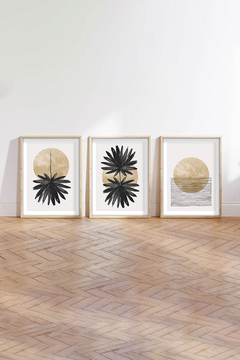 Quadro Decorativo MDF Emoldurado Multicolor 3 Peças 35x50cm - Madeira Maciça