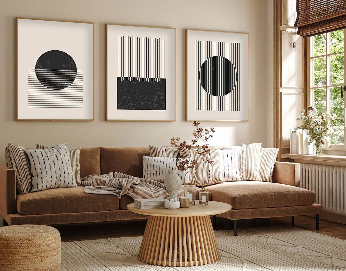 Quadro Decorativo MDF Emoldurado Multicolor 3 Peças 35x50cm - Moldura Madeira Maciça