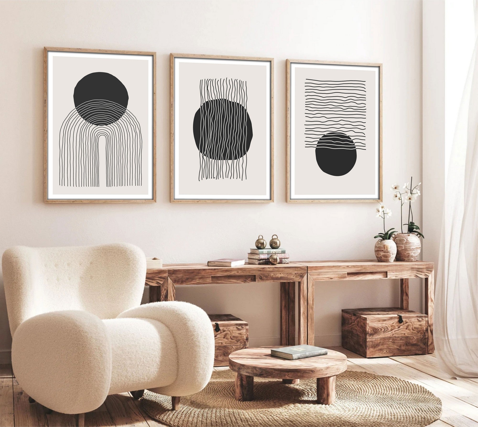 Transform o Seu Espaço com Este Conjunto de 3 Quadros Decorativos Multicolor - Moldura em Madeira Maciça 20x30cm