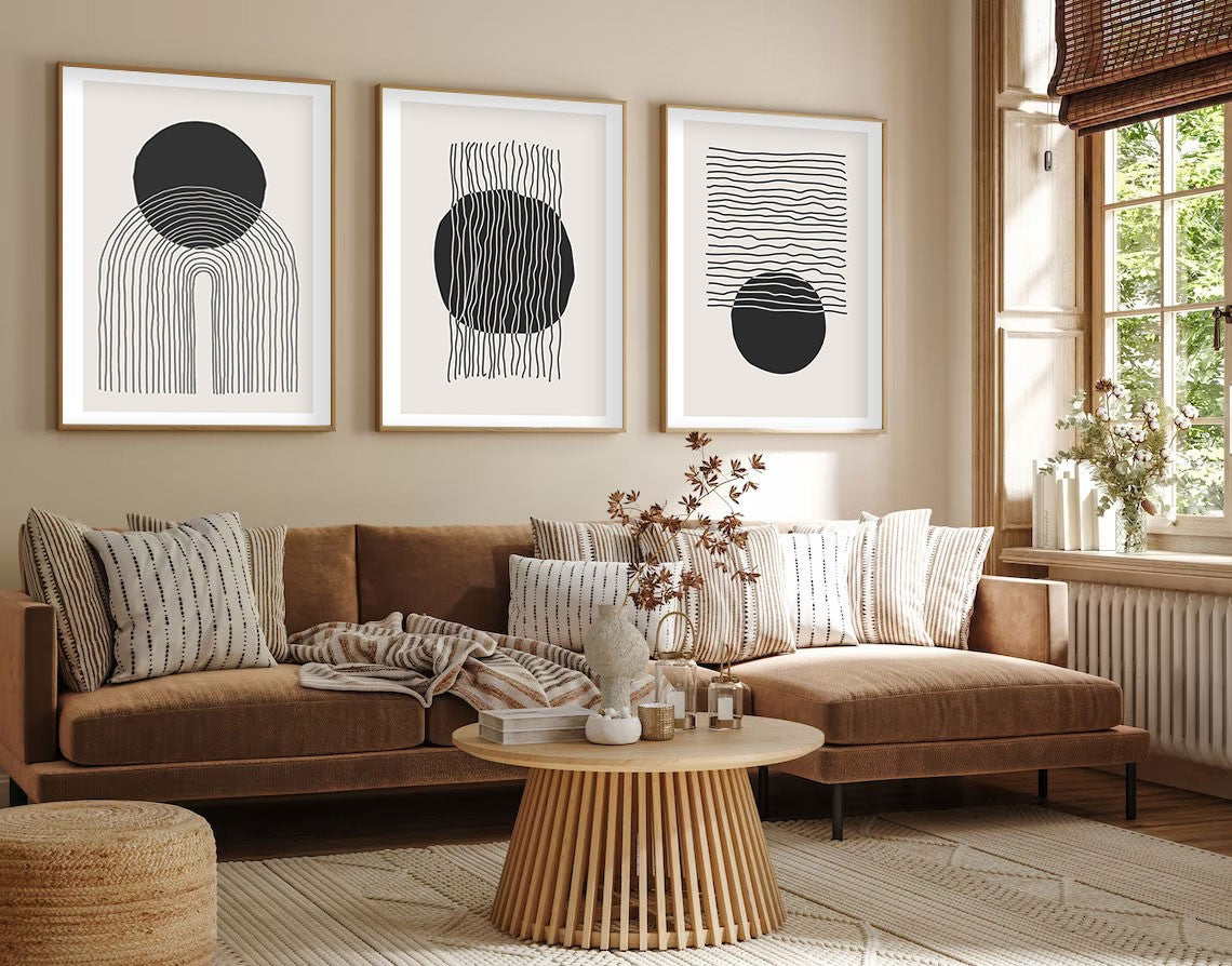 Quadro Decorativo MDF Emoldurado Multicolor 50x35cm - Conjunto 3 Peças Madeira Maciça