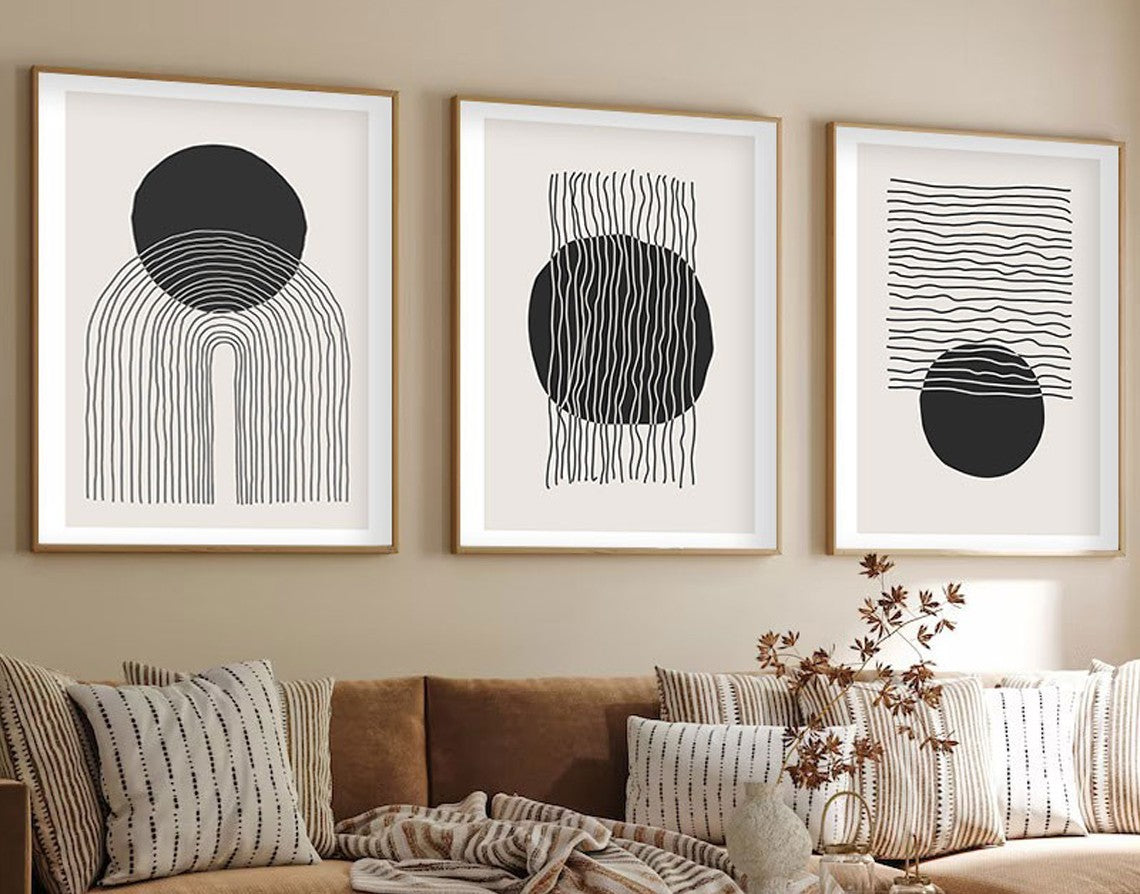 Quadro Decorativo MDF Emoldurado Multicolor 50x70cm - Conjunto 3 Peças Madeira Maciça