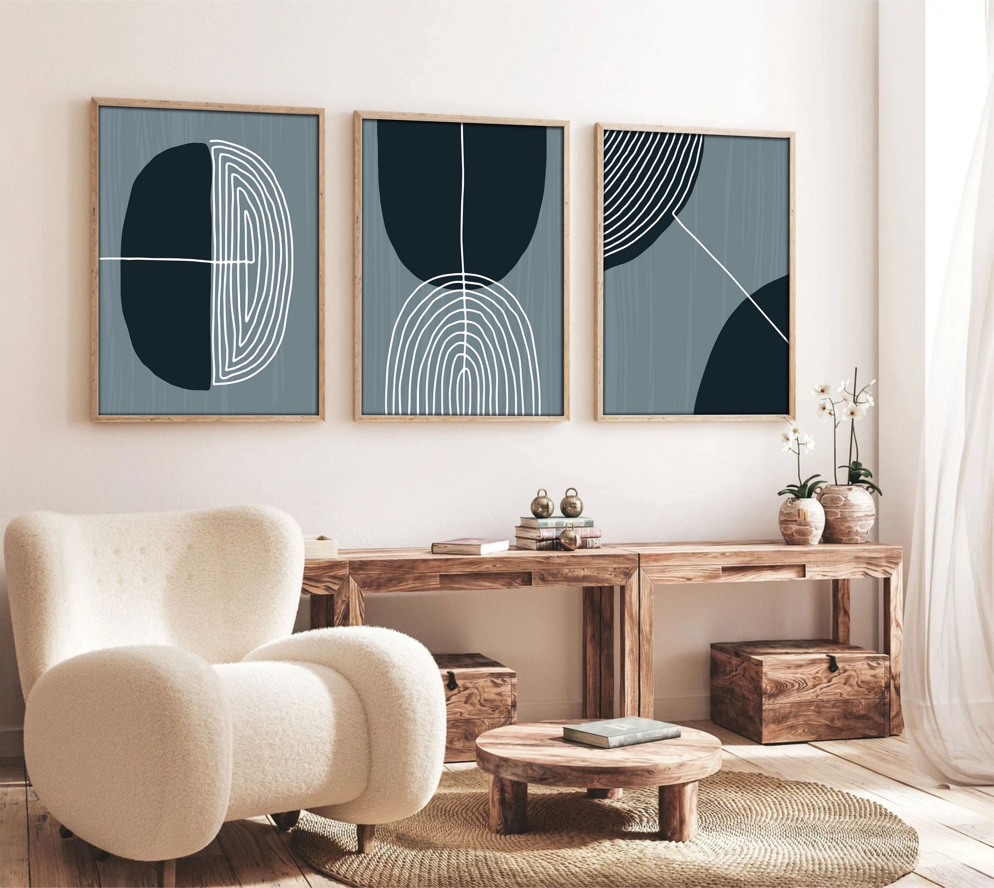 Quadro Decorativo MDF Emoldurado Multicolor 30x40cm - Conjunto 3 Peças Madeira Maciça